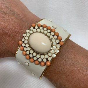 Stella & Dot Colorburst Enamel Hinged Cuff Orange/Cream Bracelet